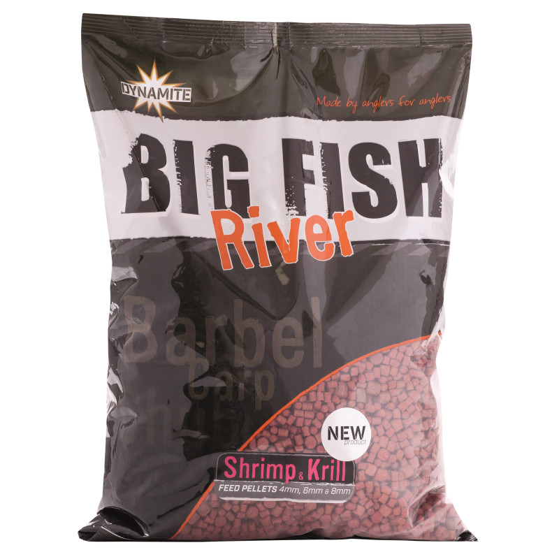 Пеллетс Dynamite Baits Big Fish River Pellets -Shrimp & Krill 4 6 8mm 1.8kg